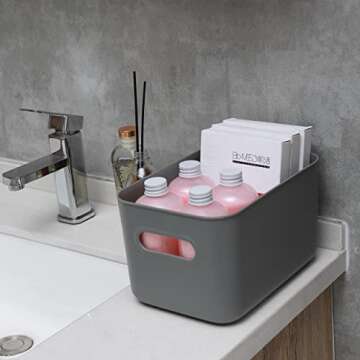 Citylife 4 Packs Plastic Storage Bins with Bamboo lids Stackable Storage Containers for Organizing, Bundled with Labels and Marker 10.24 x 7.01 x 6.1 inch