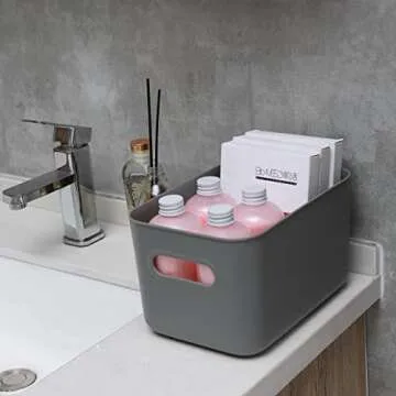 Citylife 4 Packs Plastic Storage Bins with Bamboo lids Stackable Storage Containers for Organizing, Bundled with Labels and Marker 10.24 x 7.01 x 6.1 inch