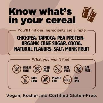 Plant-Based and Vegan Breakfast Cereal by Three Wishes - Cocoa, 1 Pack - More Protein and Less Sugar Snack - Gluten-Free, Grain-Free - Non-GMO
