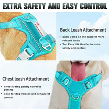 BARKBAY No Pull Dog Harness Large Reflective Dog Harness with Front Clip and Easy Control Handle for Walking Training Running with ID tag Pocket(Ocean Blue,L)