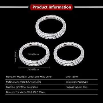 LECART Bling AC Knob Covers Fit for Mazda CX-3 CX-5 MX-5 Miata Crystal Air Conditioning Tune Knob Caps Cute Car Interior Accessories Metal Decor Trims 3 Pack