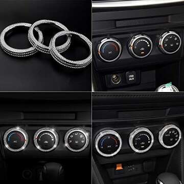 LECART Bling AC Knob Covers Fit for Mazda CX-3 CX-5 MX-5 Miata Crystal Air Conditioning Tune Knob Caps Cute Car Interior Accessories Metal Decor Trims 3 Pack