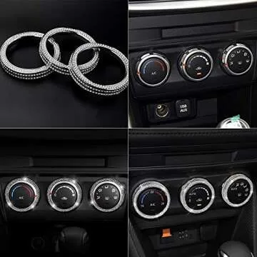 LECART Bling AC Knob Covers Fit for Mazda CX-3 CX-5 MX-5 Miata Crystal Air Conditioning Tune Knob Caps Cute Car Interior Accessories Metal Decor Trims 3 Pack