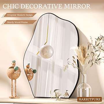 HARRITPURE Irregular Bathroom Mirror 24"x32" Black Modern Wall Mirror Wood Framed Asymmetrical Decorative Mirrors for Bedroom Living Room Entryway