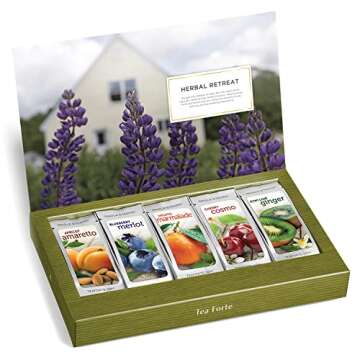Tea Forte Single Steeps Loose Leaf Herbal Retreat Premium Tea Sampler 15 Count 3 of Each Assorted Blends, Pre-Portioned Single Serve Pouches, Steeps 12 oz