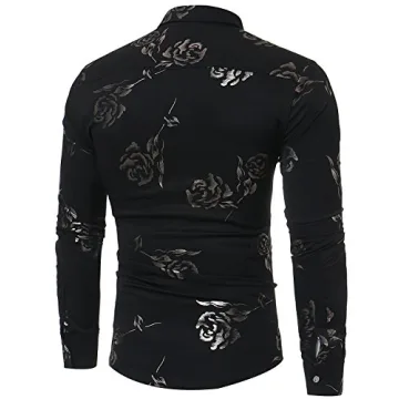 Stylish ZEROYAA Mens Gold Rose Printed Dress Shirt - Slim Fit