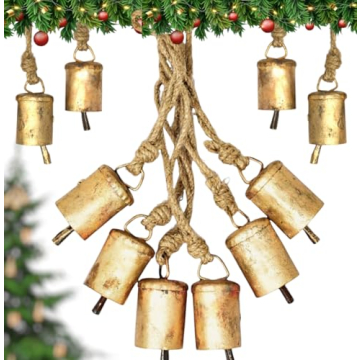 Set of 6 Bell Ornaments for Christmas Tree Rustic Decorations Vintage Bells Outdoor Christmas Gold B...