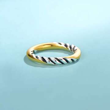 Elegant 2 Tone Twisted Cable Wire Ring for Women