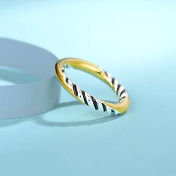 Elegant 2 Tone Twisted Cable Wire Ring for Women