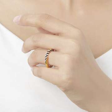 Elegant 2 Tone Twisted Cable Wire Ring for Women
