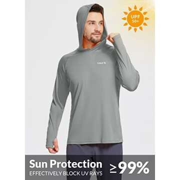 BALEAF Men's Sun Protection Hoodie Shirt UPF 50+ Long Sleeve UV SPF T-Shirts Rash Guard Fishing Swimming Lightweight Gray L