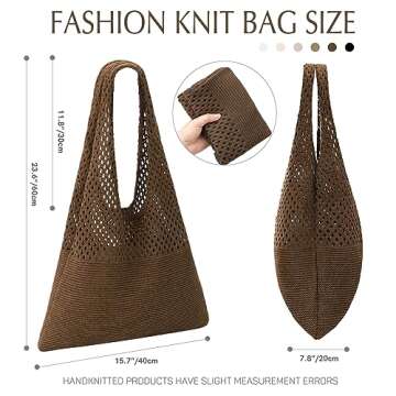 Crochet Tote Bag For Women, Crochet Mesh Beach Tote Bag Summer Vacation Aesthetic Boho Knit Bag for Women (F-Coffee)