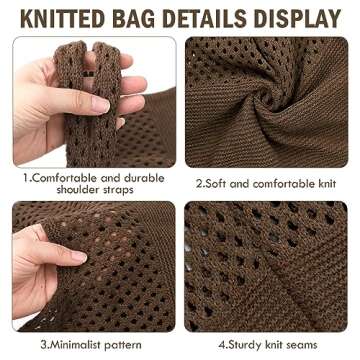 Crochet Tote Bag For Women, Crochet Mesh Beach Tote Bag Summer Vacation Aesthetic Boho Knit Bag for Women (F-Coffee)