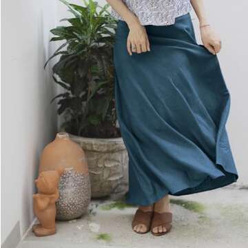 Chic wearVAST Women Bias Cut Midi Linen Skirt