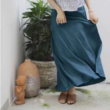 Chic wearVAST Women Bias Cut Midi Linen Skirt