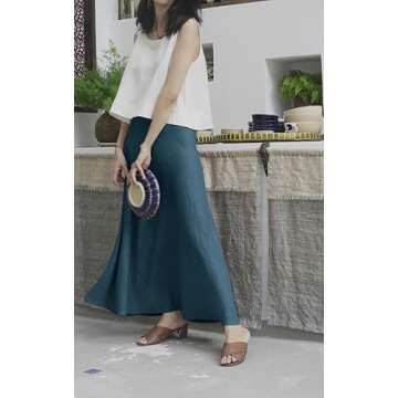 Chic wearVAST Women Bias Cut Midi Linen Skirt