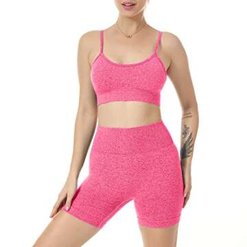 Women Seamless Yoga Set 2 Piece Workout Sport Bra with High Waist Shorts Legging Outfit Tracksuit.JNINTH (Rose Red, S)
