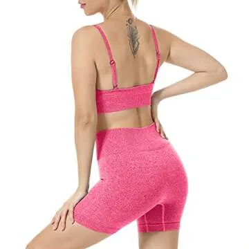Women Seamless Yoga Set 2 Piece Workout Sport Bra with High Waist Shorts Legging Outfit Tracksuit.JNINTH (Rose Red, S)