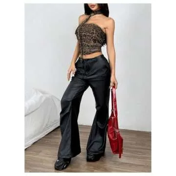 GORGLITTER Women's 2 Piece Leopard Cheetah Ruched Y2k Tube Top Strapless Bandeau with Neck Band