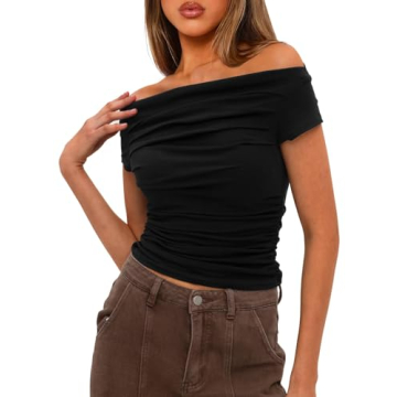 Darong Women's Summer Slim Fit Off Shoulder Crop Top
