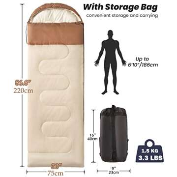 Sleeping Bags for Adults Kids with Compression Sack, Portable and Lightweight, Camping Sleeping Bags...