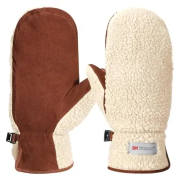 Harssidanzar Women's Sherpa Mitten Genuine Suede Outdoor Mitt Winter For Thermal Thinsulate Lined Wi...