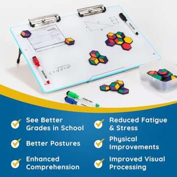 Visual Edge - Slant Board for Writing – Adjustable Magnetic Whiteboard & 22° Angle Ergonomic Desk for Reading, Writing, Drawing and Studying – Portable Tabletop Stand for Students and Teachers - Blue