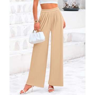 BTFBM Womens Casual Wide Leg Pants Summer Fall Clothes Pleated Elastic Waist Loose Palazzo Knit Trou...