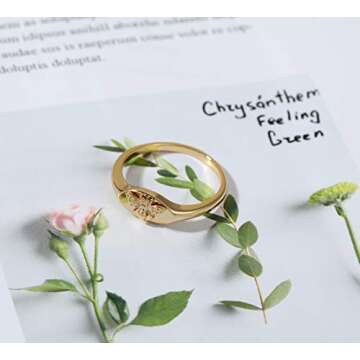 micuco 14K Gold Signet Rings for Women Handmade Rings Bee Engraved Silver Statement Ring 14K Gold 5