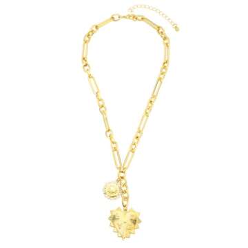 PALATINUS Sun Heart Charm Necklace for Women Thick Chain Heart Pendent Necklace 18K Gold Plated Choker Necklace Chunky Heart Necklace INS Hip Hop Neutral Unisex Necklace Gold Color