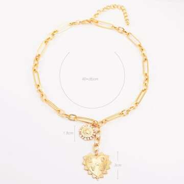 PALATINUS Sun Heart Charm Necklace for Women Thick Chain Heart Pendent Necklace 18K Gold Plated Choker Necklace Chunky Heart Necklace INS Hip Hop Neutral Unisex Necklace Gold Color