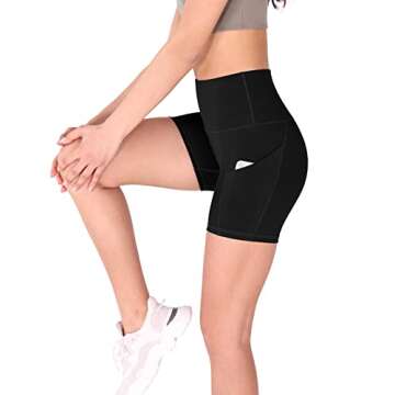 ODODOS Women's 4" High Waist Biker Shorts with Pockets, Tummy Control Non See Through Workout Sports Athletic Running Yoga Shorts, Black, X-Small