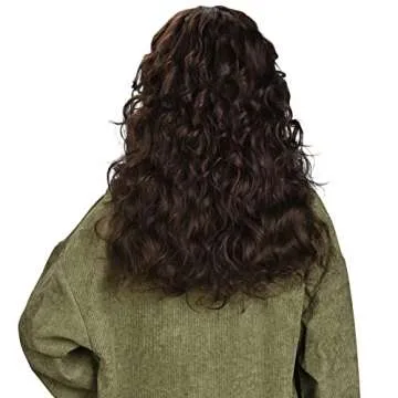 LONAI 23 Inch Brown Curly Wig with Bangs WIG006 Long Vintage Hairstyle with Curly Fringe Synthetic Wig for Women Daily Use Party-Brown