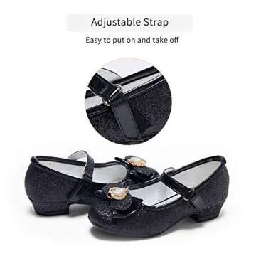 Stelle Girls Dress Shoes Glitter Princess Shoe Flower Mary Jane Low Heels Party Wedding Prom Footwear for Toddler Kids(T13-Black, 12ML)