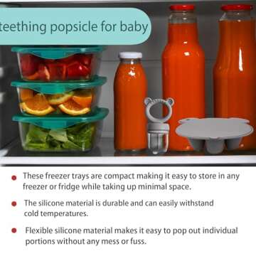 BigSpinach Silicone Baby Food Freezer Tray with Teething Popsicle Molds - Baby Fruit Feeder and Breastmilk Teether Combo