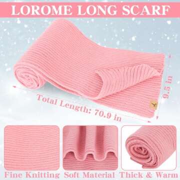 LOROME Women Winter Beanie Hat Scarf Gloves Set, Fleece Knitted Pompom Hat Warm Neck Scarf Touchscreen Gloves Winter Gift