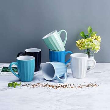Fluted Coffee Mugs Coffee Mug Set of 6 Ceramic Coffee Mug Set for Coffee Tea Multi Colored Coffee Mug Set 14 Oz