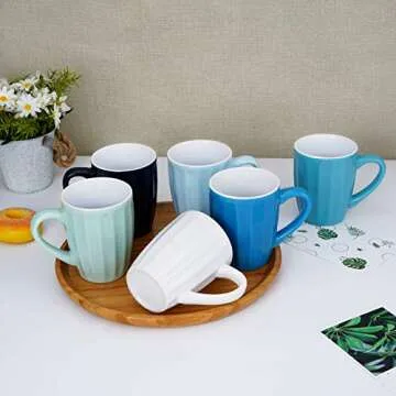 Fluted Coffee Mugs Coffee Mug Set of 6 Ceramic Coffee Mug Set for Coffee Tea Multi Colored Coffee Mug Set 14 Oz