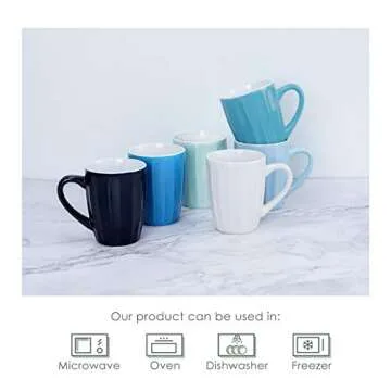 Fluted Coffee Mugs Coffee Mug Set of 6 Ceramic Coffee Mug Set for Coffee Tea Multi Colored Coffee Mug Set 14 Oz