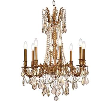 Elegant Lighting 9208D24FG-GT/RC Royal Cut Smoky Golden Teak Crystal Rosalia 8-Light, Single-Tier Cr...