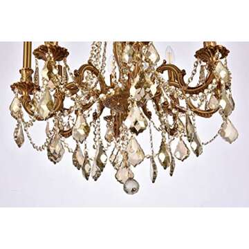 Elegant Lighting 9208D24FG-GT/RC Royal Cut Smoky Golden Teak Crystal Rosalia 8-Light, Single-Tier Crystal Chandelier, Finished in French Gold with Smoky Golden Teak Crystals