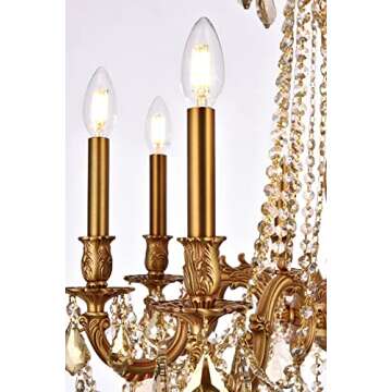 Elegant Lighting 9208D24FG-GT/RC Royal Cut Smoky Golden Teak Crystal Rosalia 8-Light, Single-Tier Crystal Chandelier, Finished in French Gold with Smoky Golden Teak Crystals