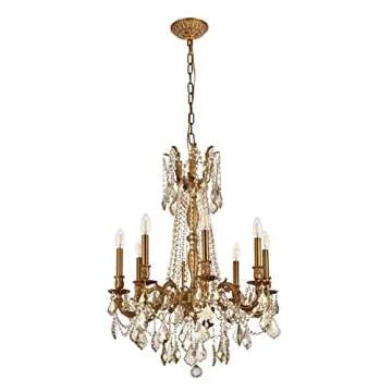 Elegant Lighting 9208D24FG-GT/RC Royal Cut Smoky Golden Teak Crystal Rosalia 8-Light, Single-Tier Crystal Chandelier, Finished in French Gold with Smoky Golden Teak Crystals