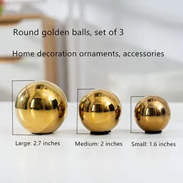 WEIDILIDU Decorative Orbs Abstract Art Ball (Set of 3) Ceramic Statue Sculpture Decoration Ornaments for Living Room Dining Room Office Cabinet Bar Shelves Table Center Pieces (Golden Ball WG123)
