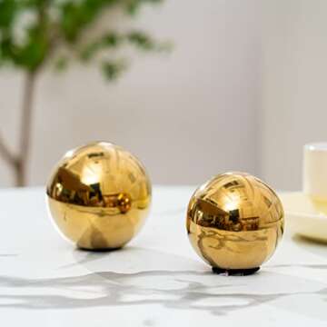 WEIDILIDU Decorative Orbs Abstract Art Ball (Set of 3) Ceramic Statue Sculpture Decoration Ornaments for Living Room Dining Room Office Cabinet Bar Shelves Table Center Pieces (Golden Ball WG123)