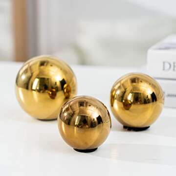 WEIDILIDU Decorative Orbs Abstract Art Ball (Set of 3) Ceramic Statue Sculpture Decoration Ornaments for Living Room Dining Room Office Cabinet Bar Shelves Table Center Pieces (Golden Ball WG123)