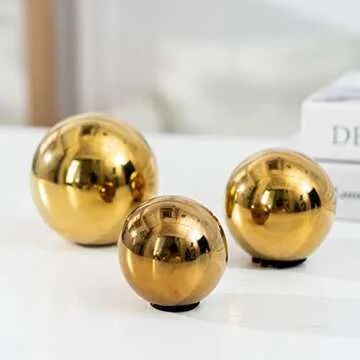 WEIDILIDU Decorative Orbs Abstract Art Ball (Set of 3) Ceramic Statue Sculpture Decoration Ornaments for Living Room Dining Room Office Cabinet Bar Shelves Table Center Pieces (Golden Ball WG123)