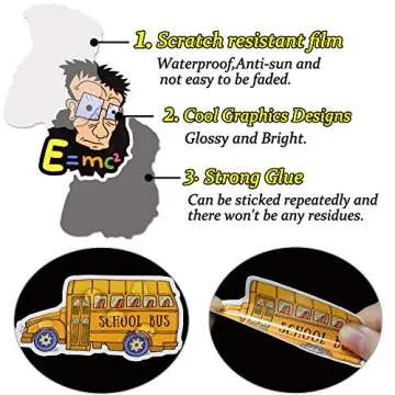 QTL School Stickers for Teacher Stickers for Students Laptop Kids Water Bottles Stickers Science Stickers Waterproof Back to School Stickers Packs 50Pcs