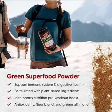Barlean's Chocolate Greens Powder, Daily Fruits and Veggies Superfood Supplement, Green Antioxidant Blend and Fiber Super Power Smoothie Mix, 9.52 oz