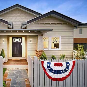 HOOSUN American Flags Bunting 3x6,4th Of July Decorations Outdoor,Fourth Of July Bunting Flag Banners,USA Flags Pleated Fan Flag,Patriotic Bunting For Outside,Red White And Blue Buntings Decorations